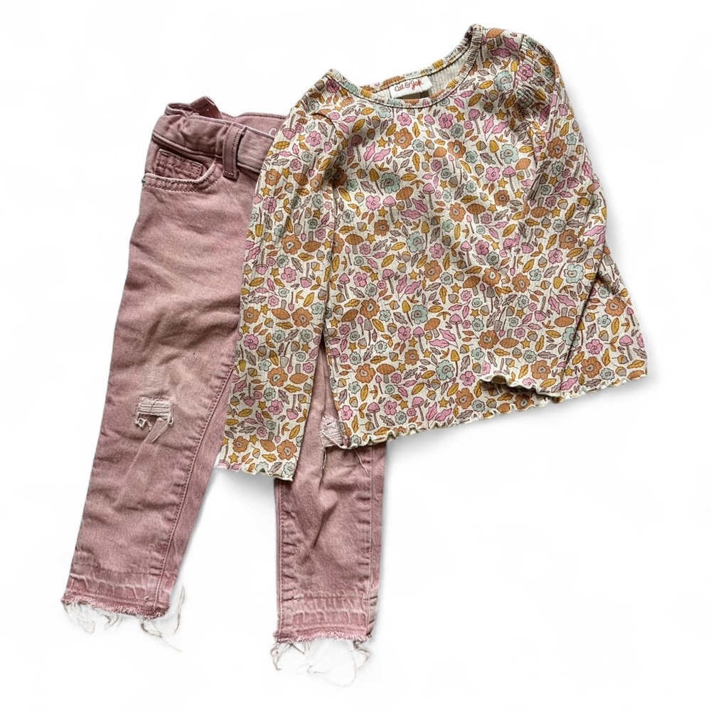 Cat & Jack Floral Top and Distressed Jeans Set